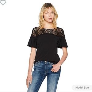 Adrianna Papell Lace Yoke Puff Sleeve Top NWT